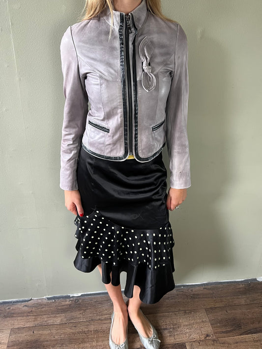 vintage grey zip up leather jacket