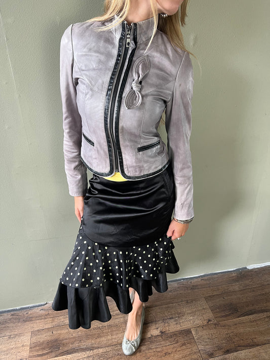 vintage grey zip up leather jacket