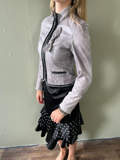 vintage grey zip up leather jacket