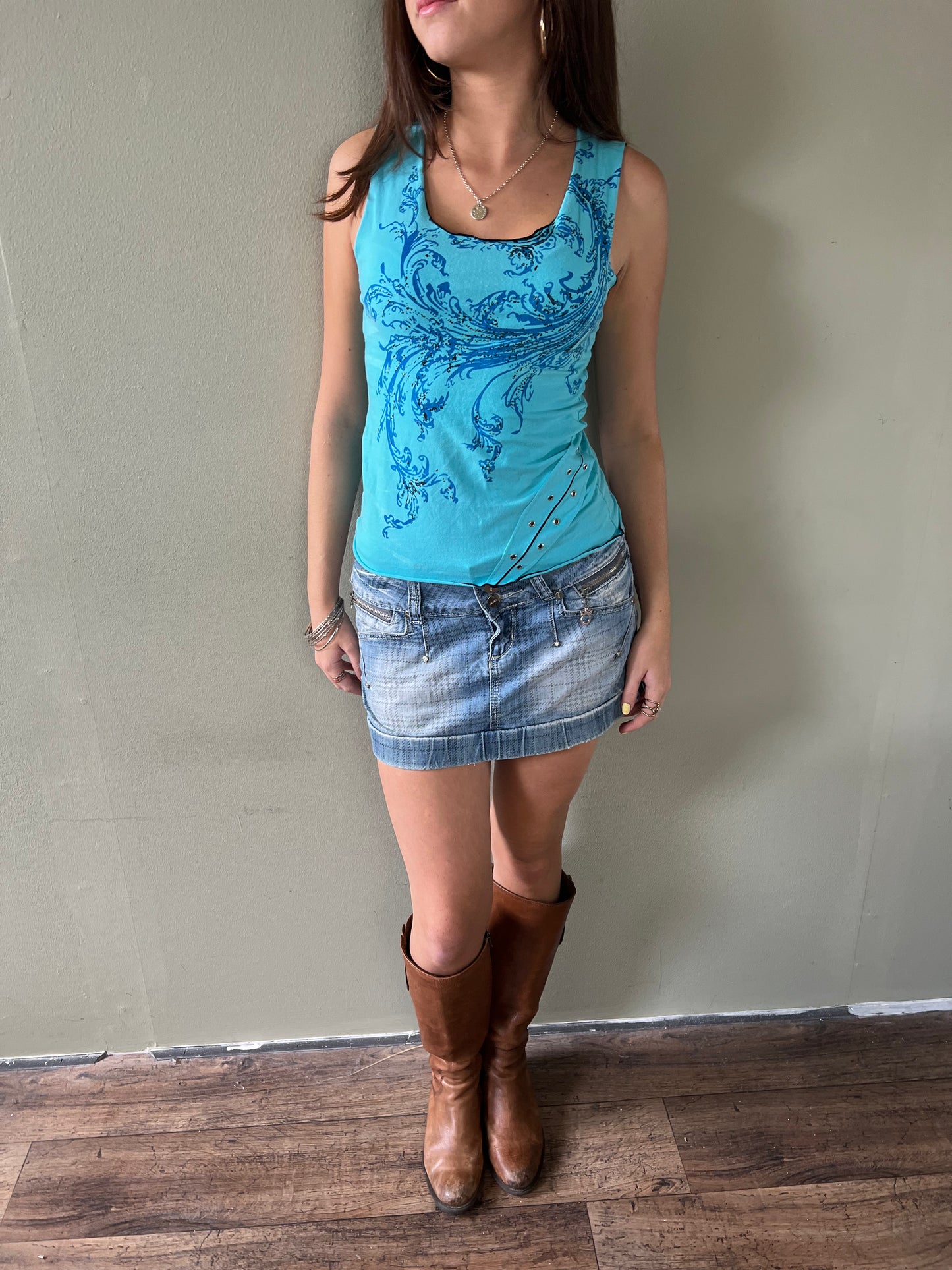 vintage 00s plaid denim mini skirt