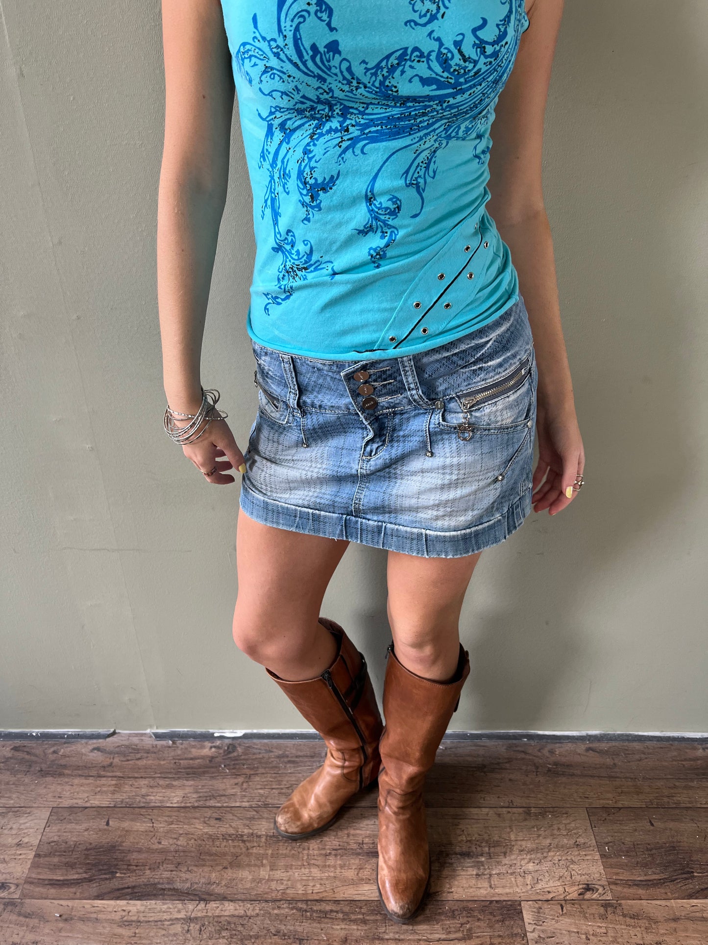 vintage 00s plaid denim mini skirt