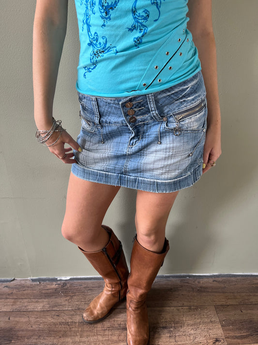 vintage 00s plaid denim mini skirt