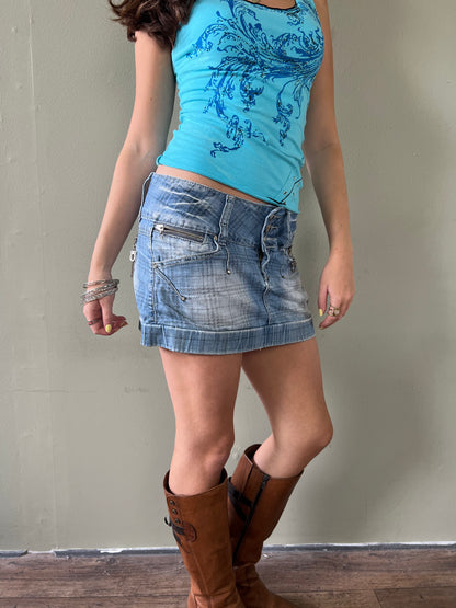 vintage 00s plaid denim mini skirt