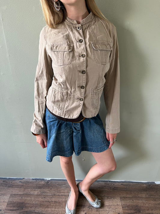 beige button up military jacket