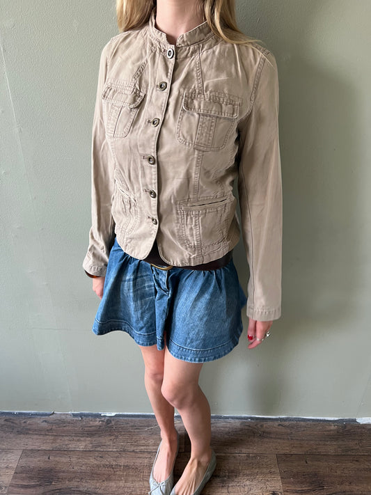 beige button up military jacket