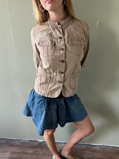 beige button up military jacket