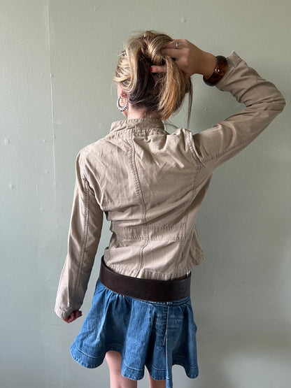beige button up military jacket