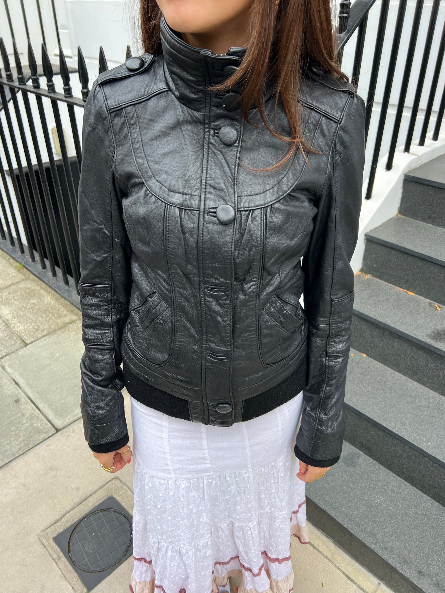vintage black zip up leather jacket