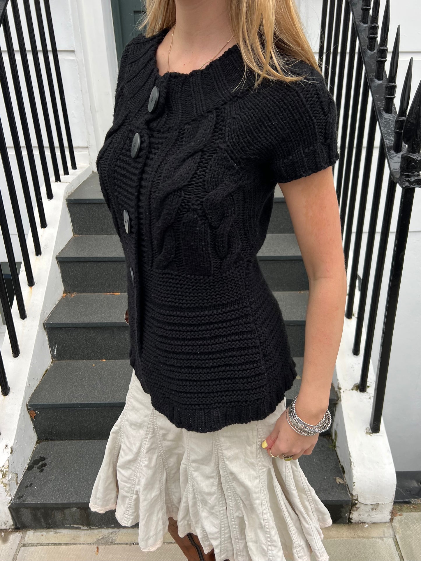 vintage black chunky knit cardigan