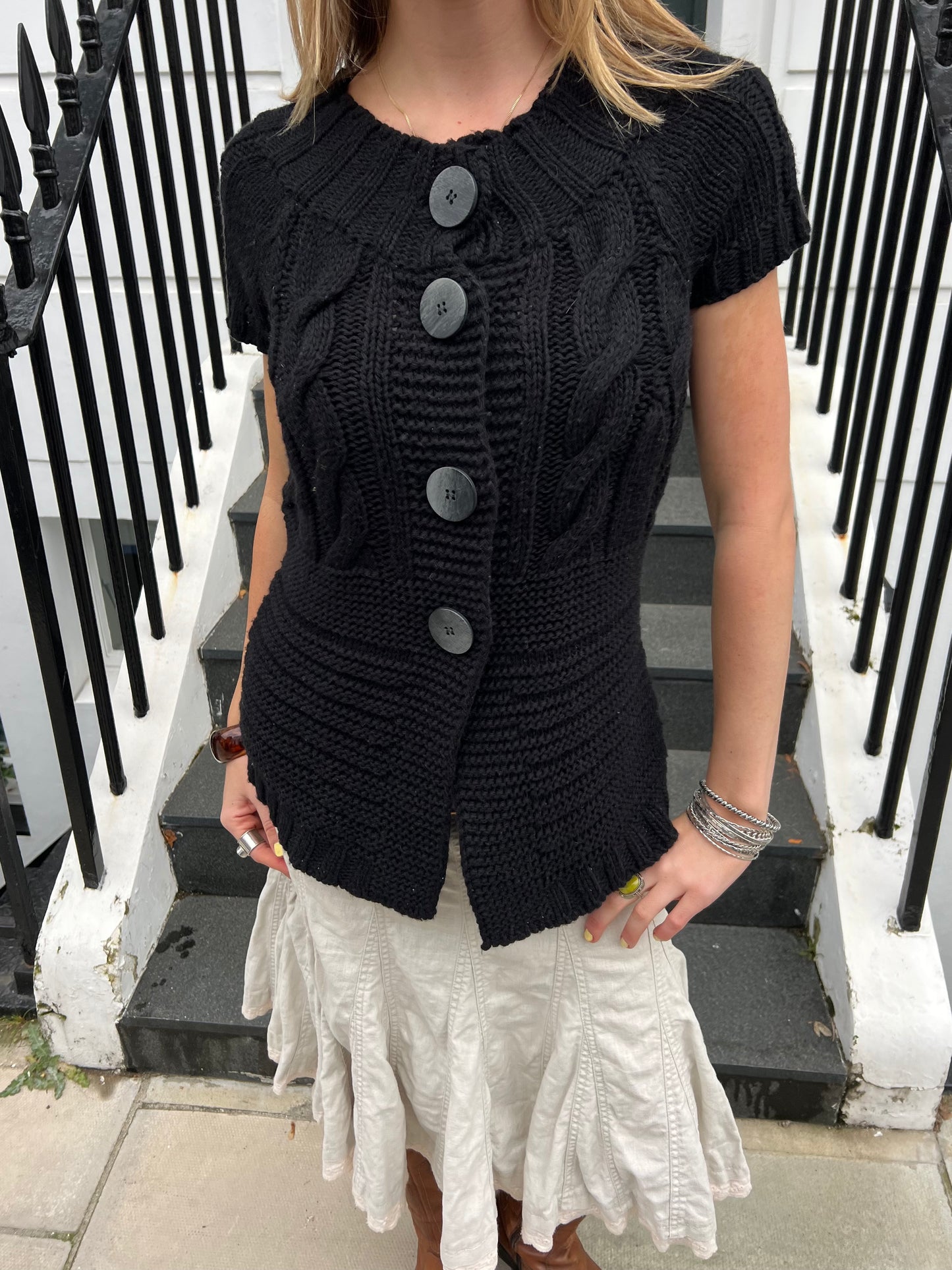 vintage black chunky knit cardigan