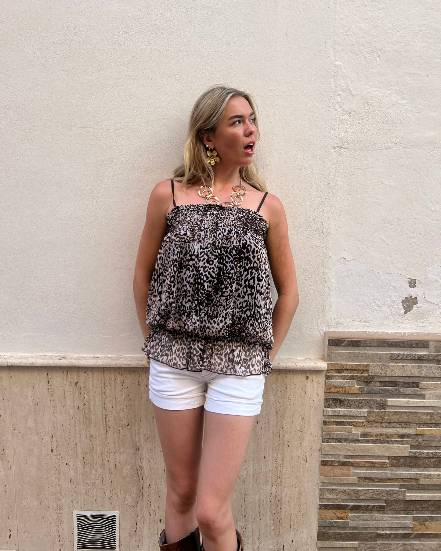 Leopard print ruffle top