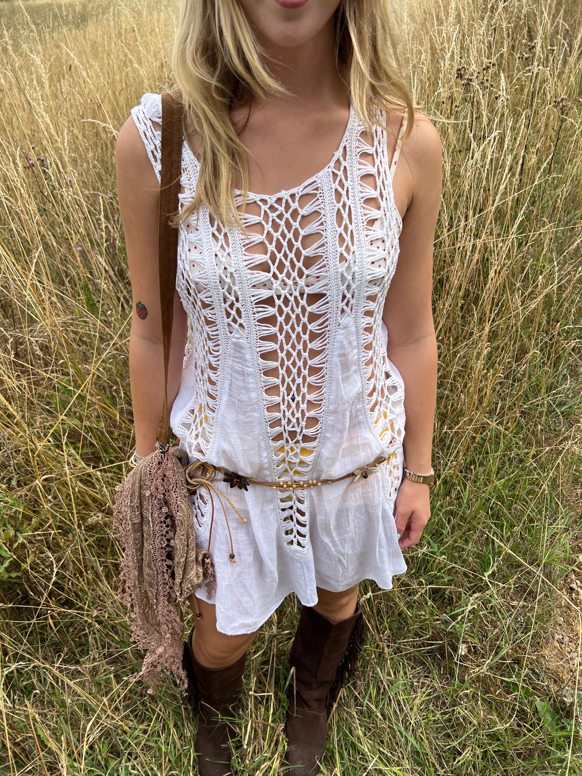 Boho white crochet dress