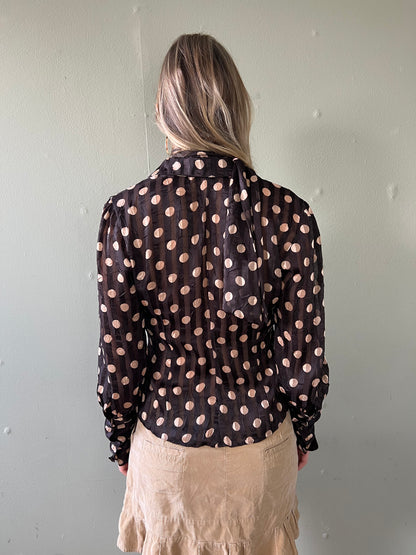 vintage 00s brown polka dot blouse with scarf