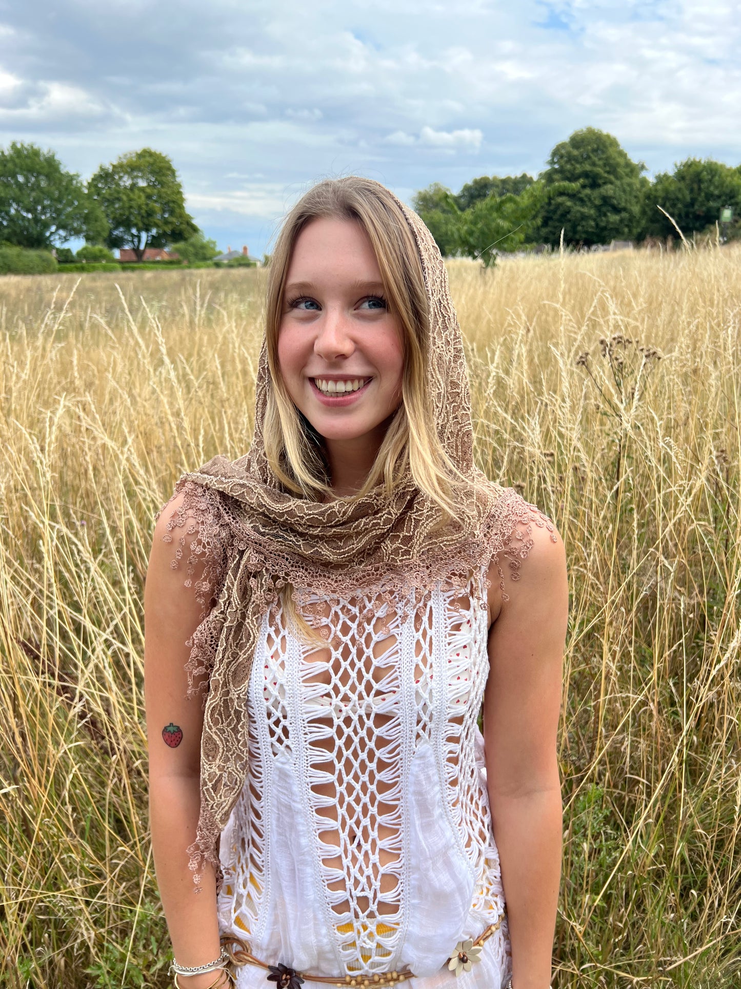 Brown lace scarf accessory