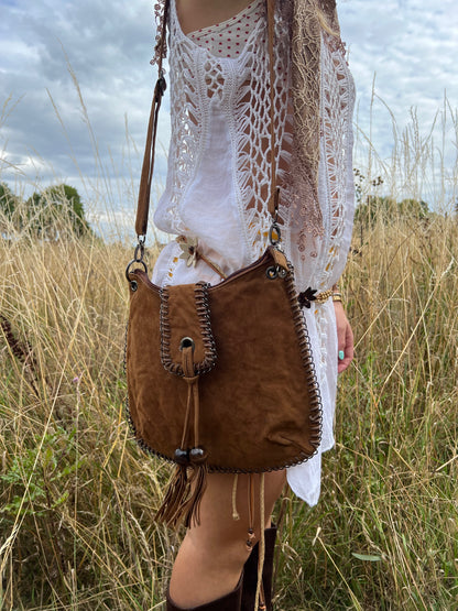 Brown boho crossbody bag