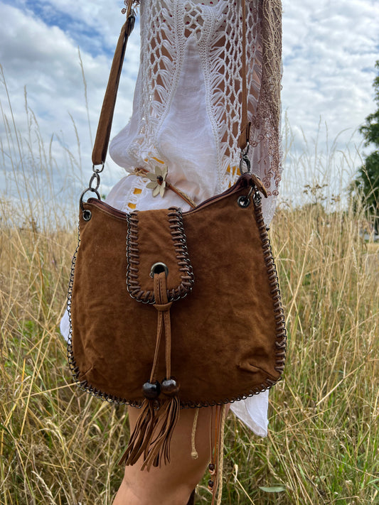 Brown boho crossbody bag