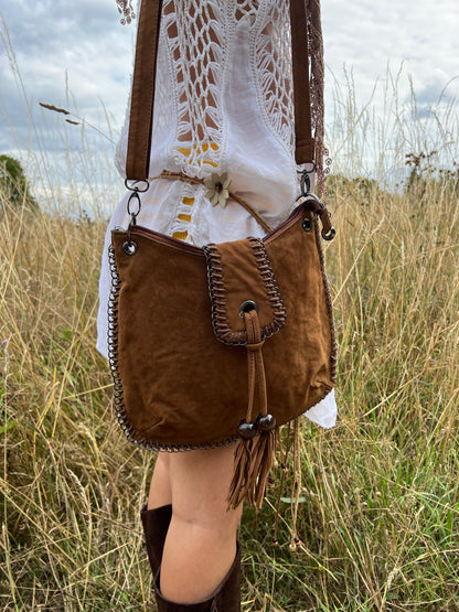 Brown boho crossbody bag