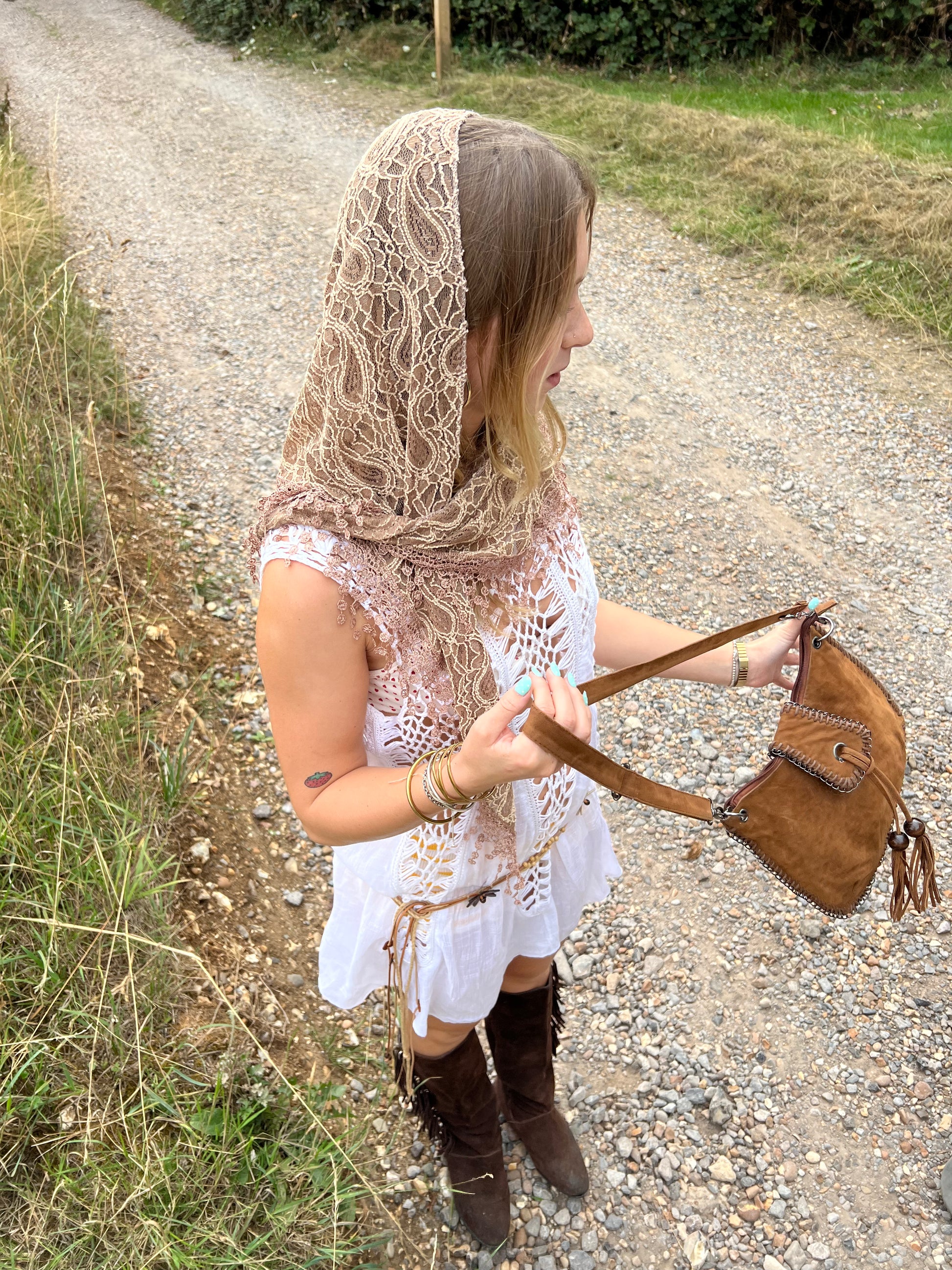 Brown boho crossbody bag