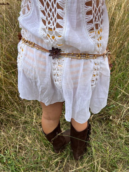 Brown flower beaded tie belt
