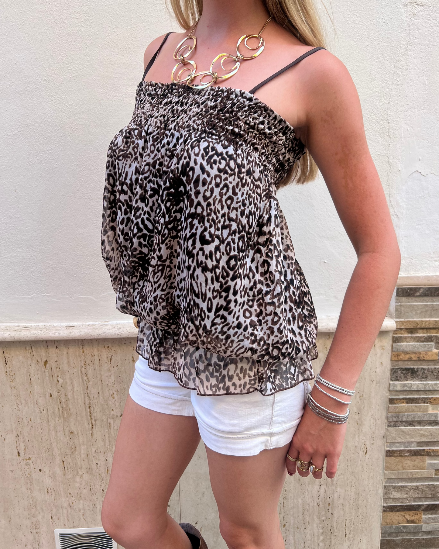 Leopard print ruffle top