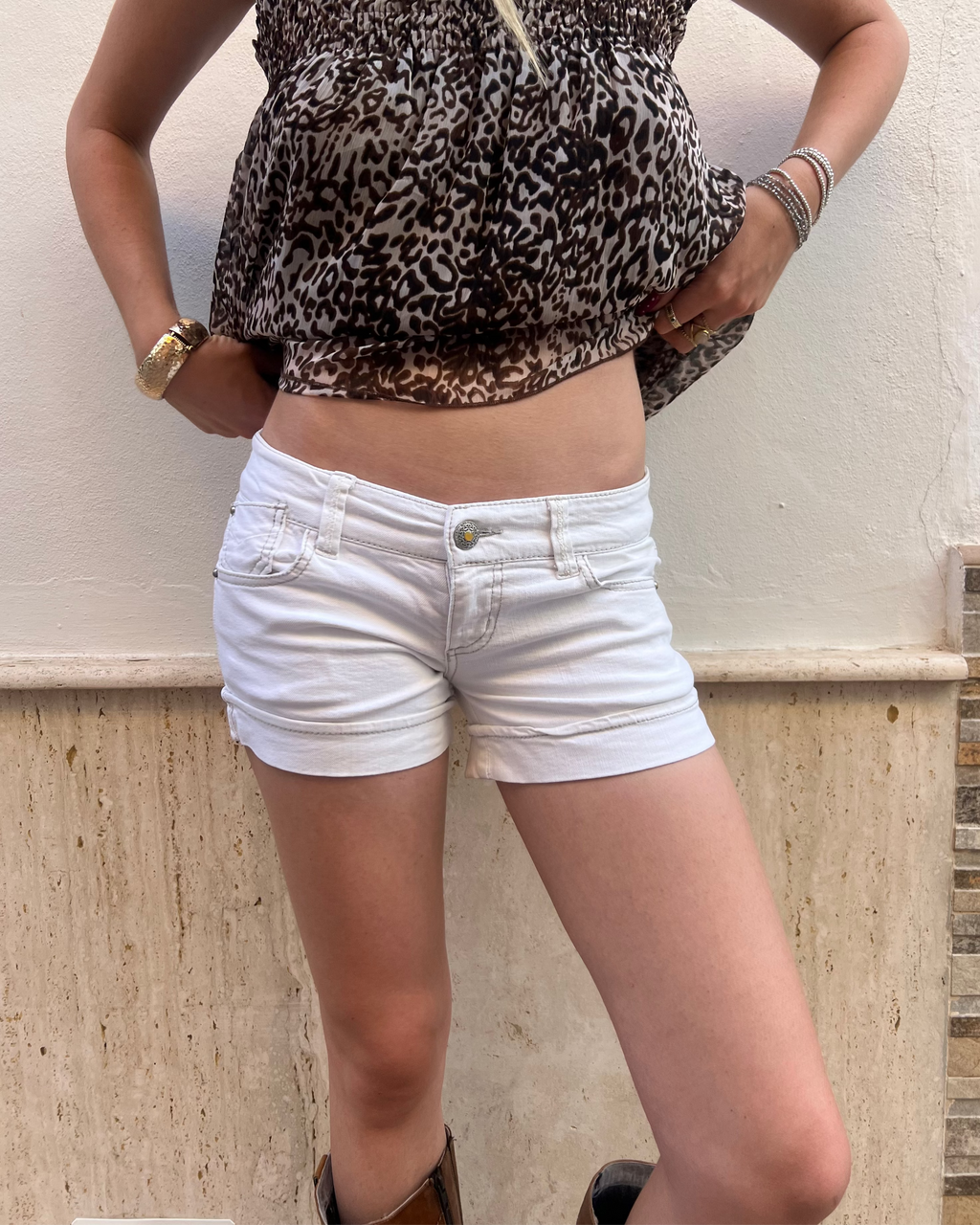 White mini shorts