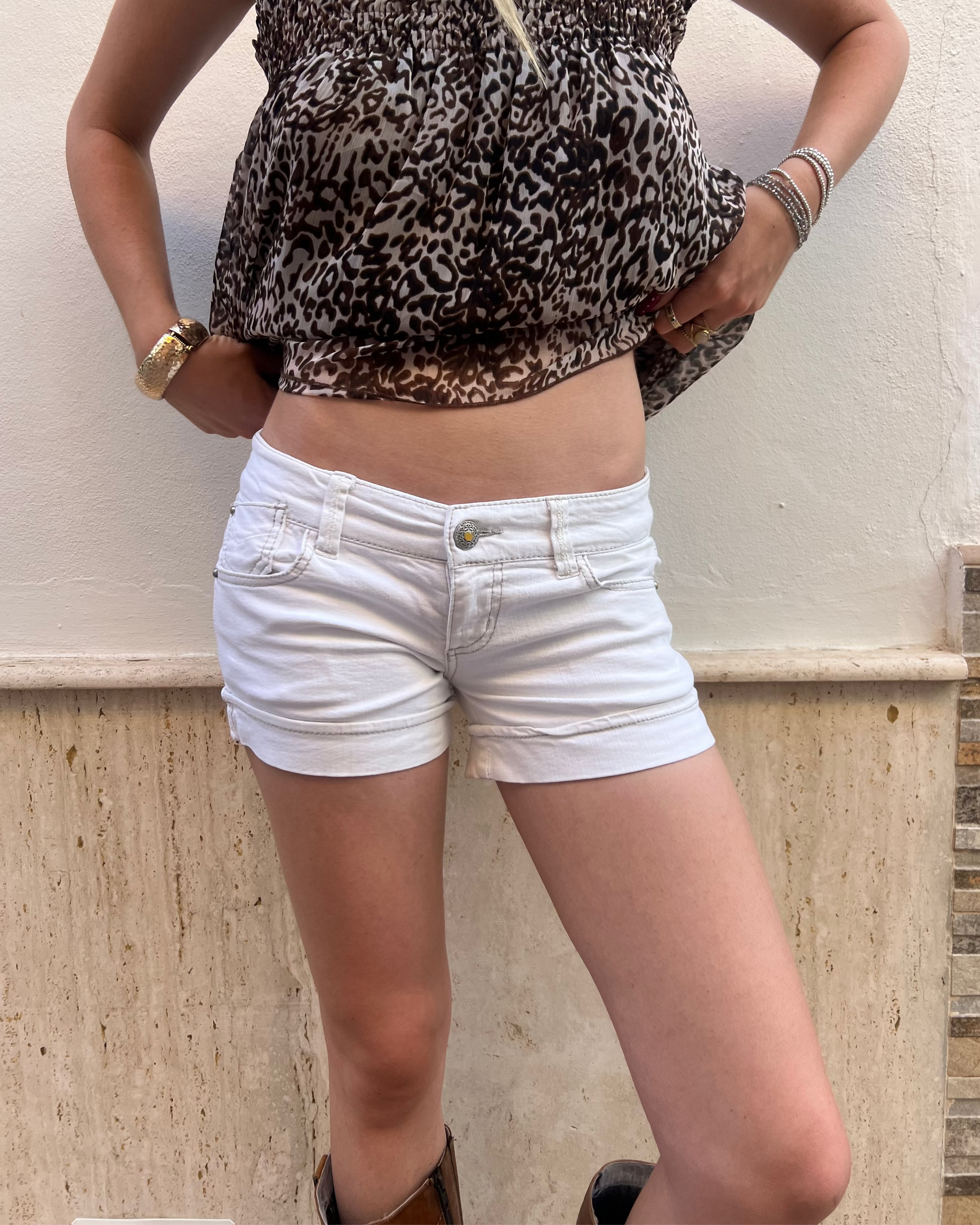White mini shorts