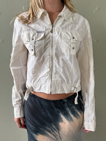 white zip up utility jacket