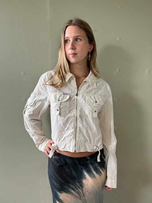 white zip up utility jacket