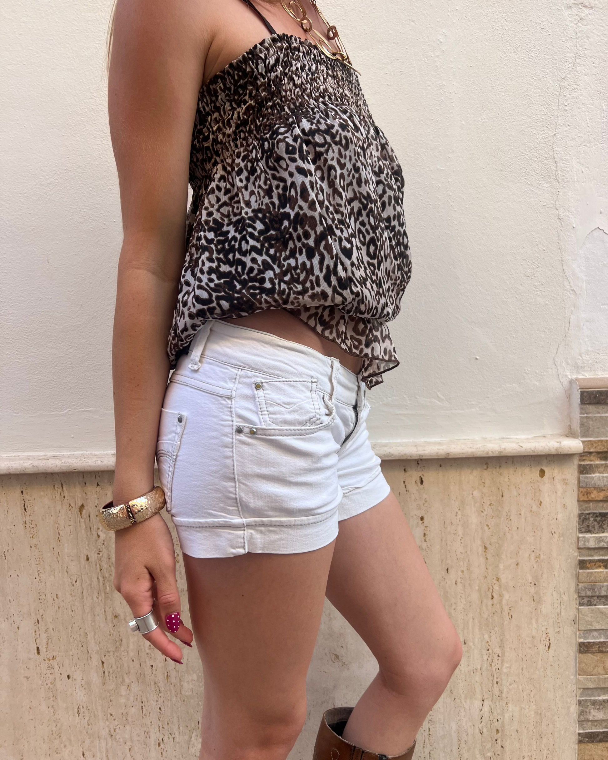 White mini shorts