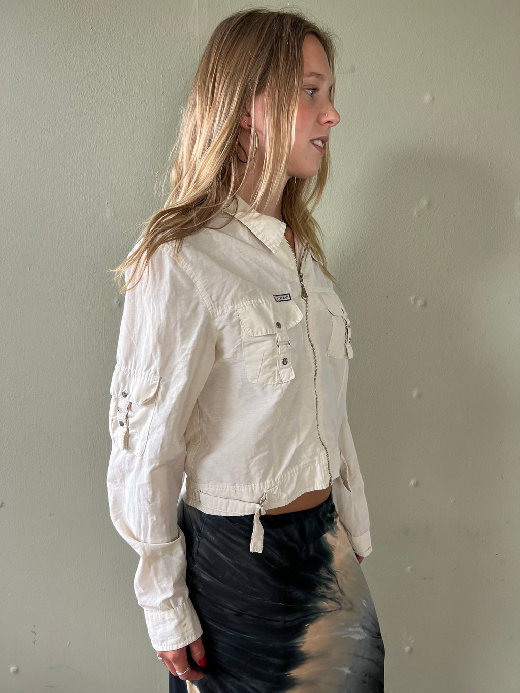 white zip up utility jacket