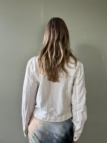 white zip up utility jacket