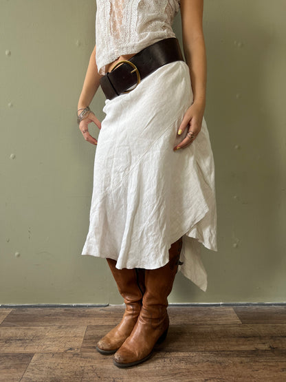 cream striped asymmetrical midi skirt