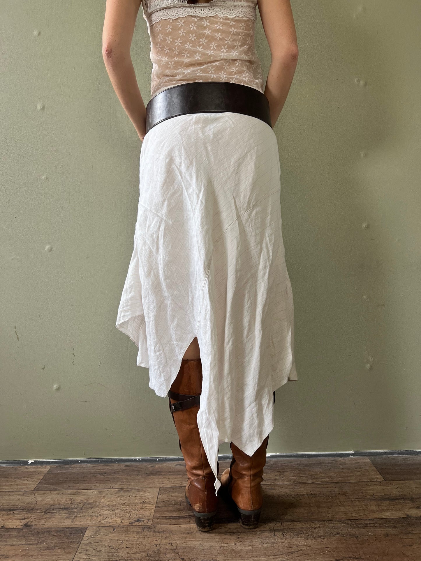 cream striped asymmetrical midi skirt