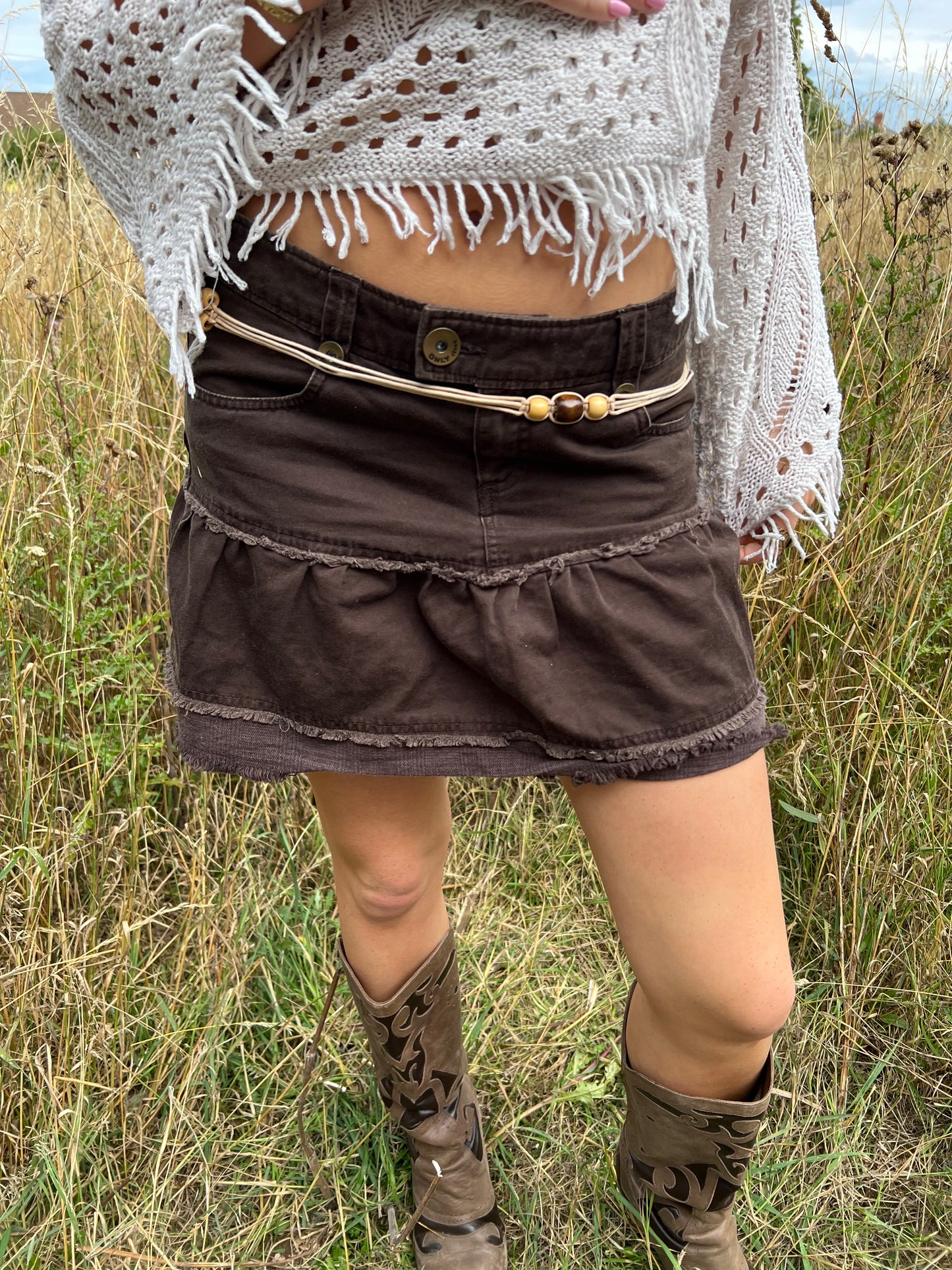 Brown denim mini skirt
