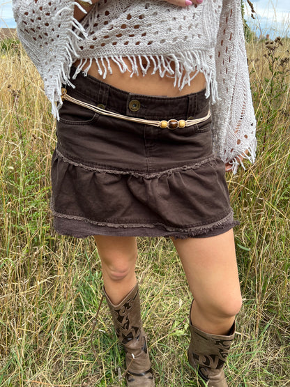 Brown denim mini skirt