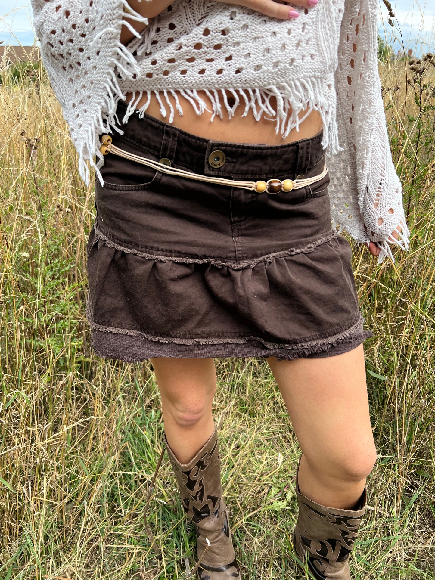 Brown denim mini skirt