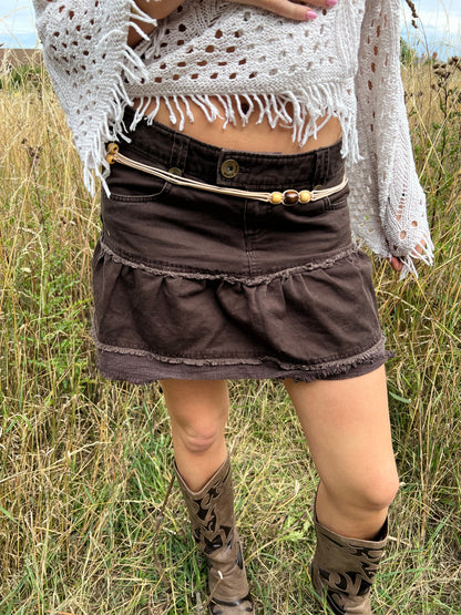 Brown denim mini skirt