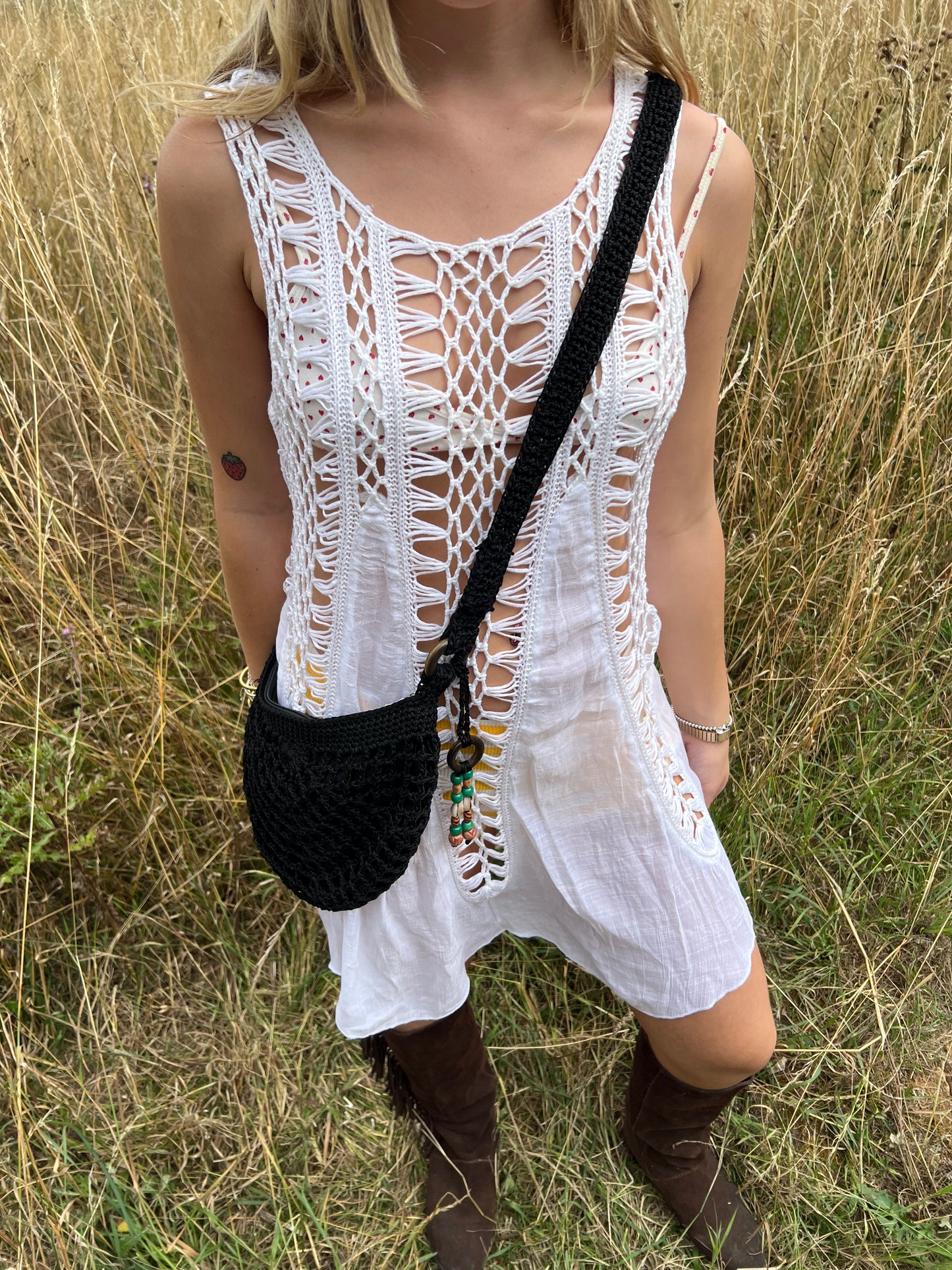 Black crochet crossbody bag