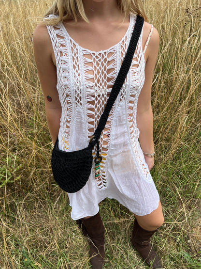 Black crochet crossbody bag