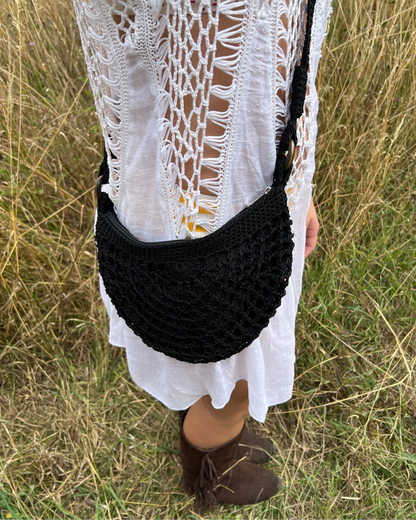 Black crochet crossbody bag
