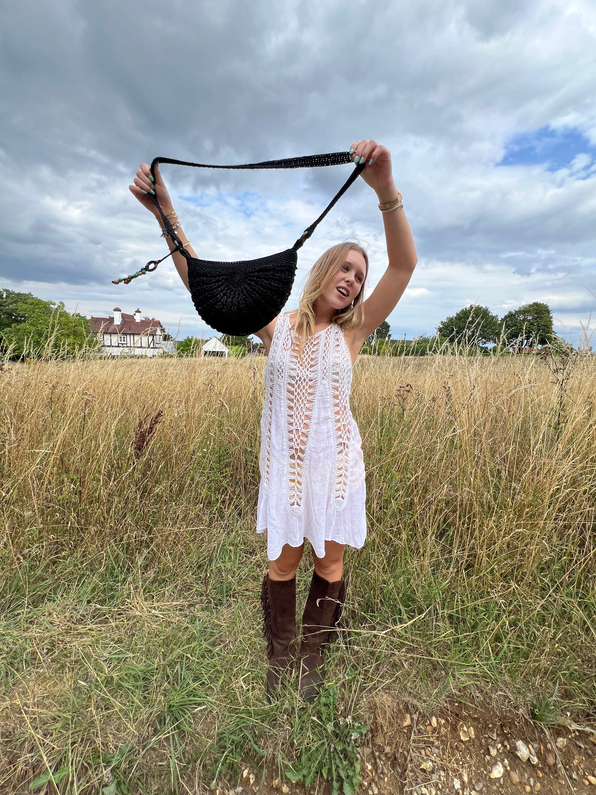 Black crochet crossbody bag