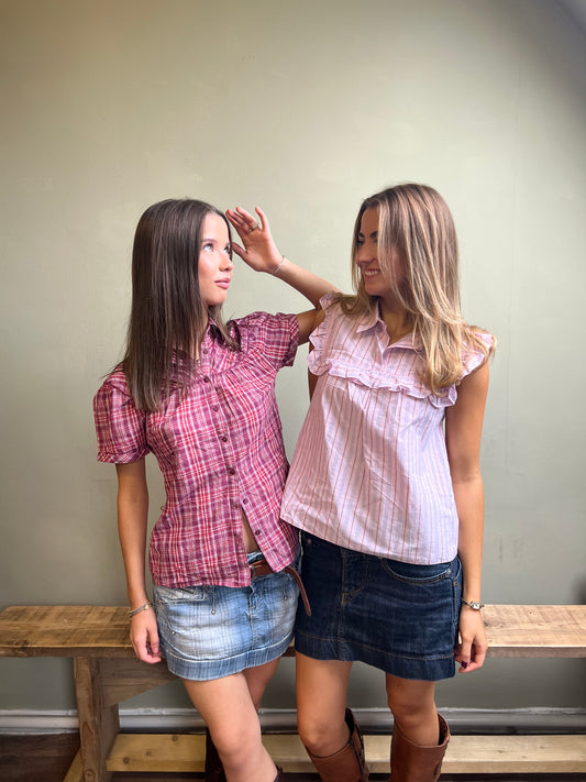 vintage 00s pink plaid blouse