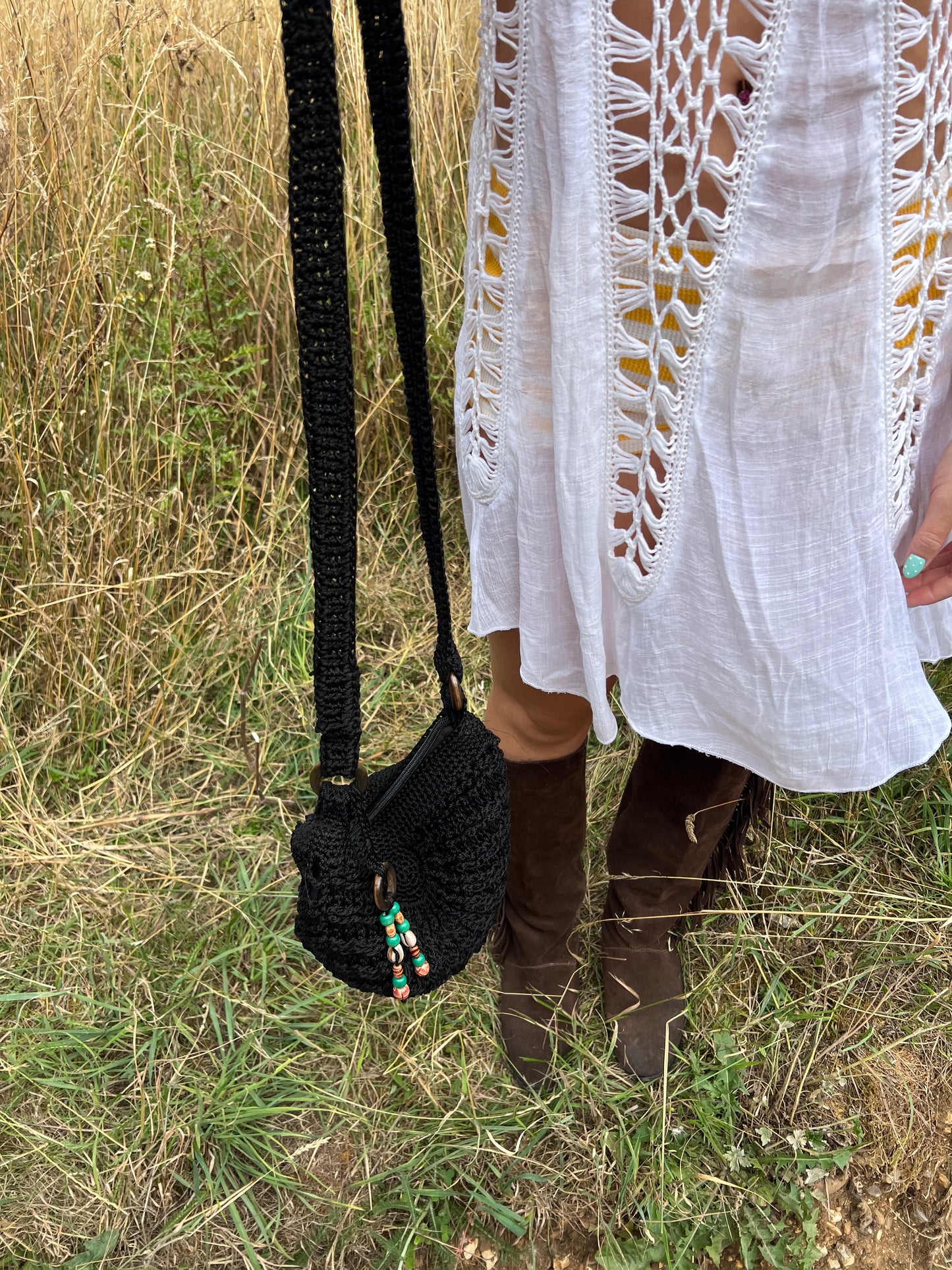 Black crochet crossbody bag