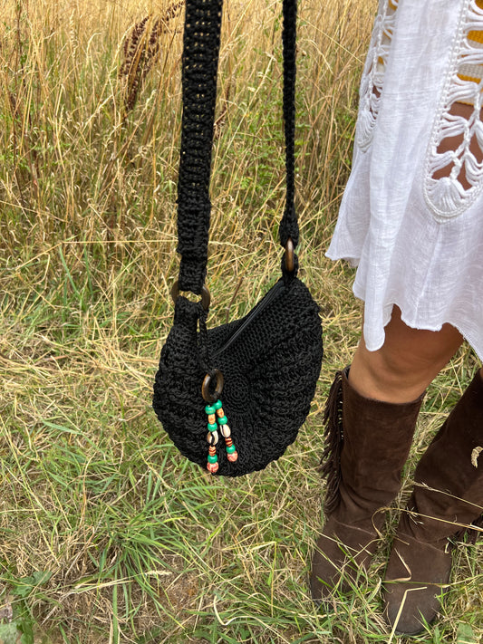 Black crochet crossbody bag