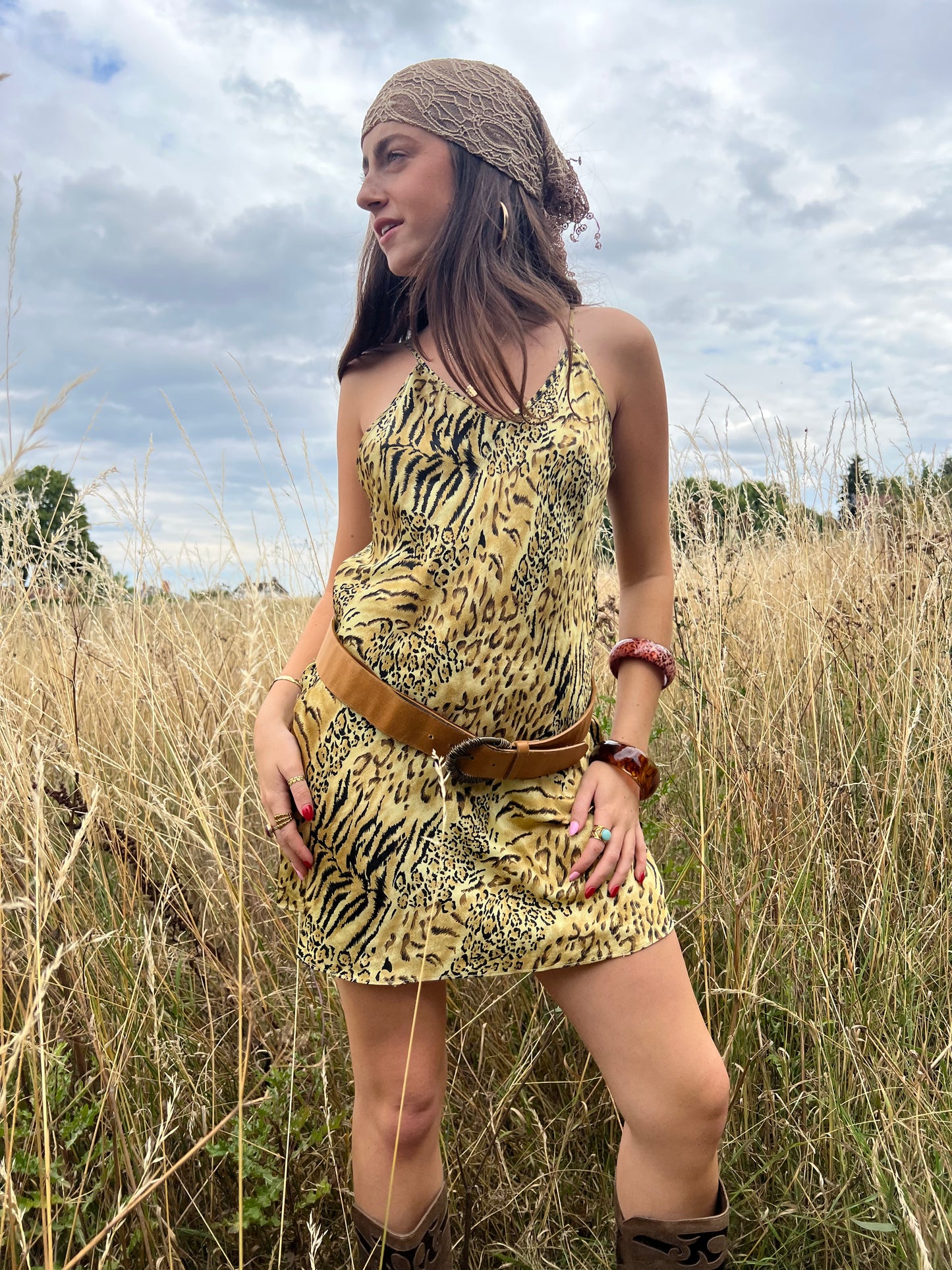 Animal print mini slip dress