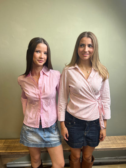 vintage 00s pink striped blouse