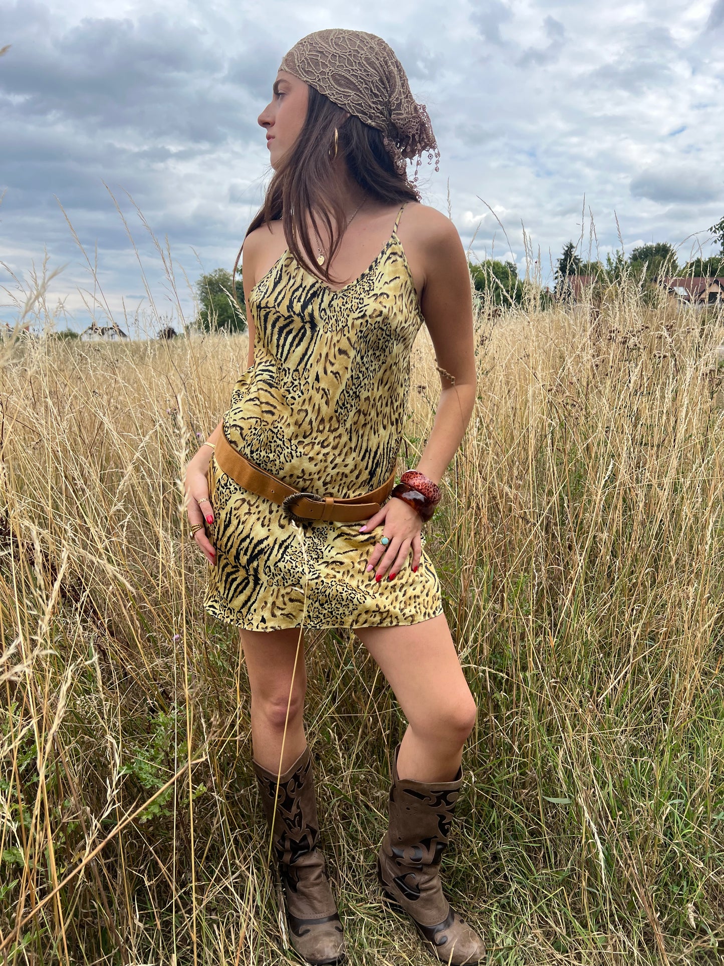 Animal print mini slip dress