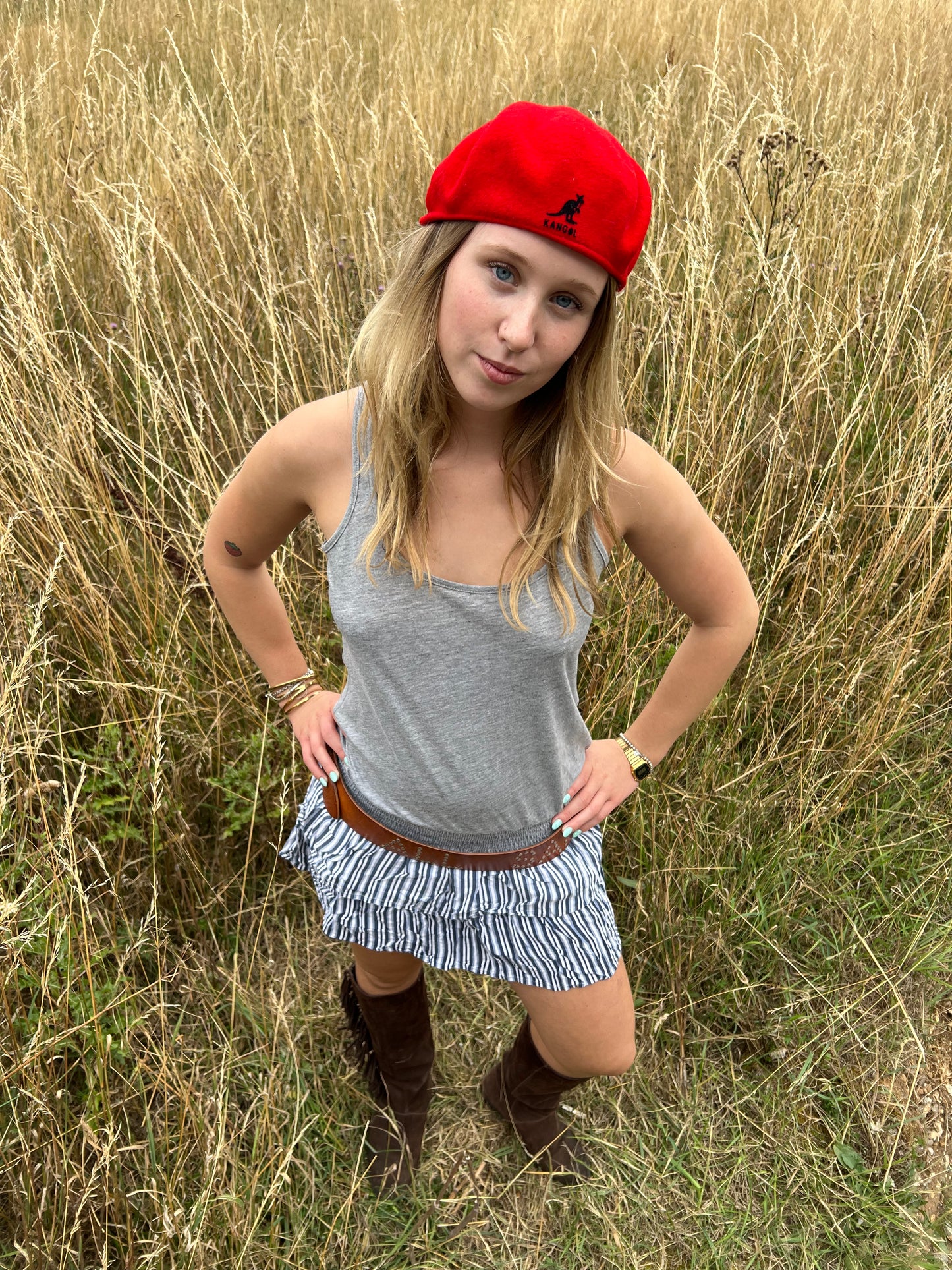 Striped ruffle mini rara dress