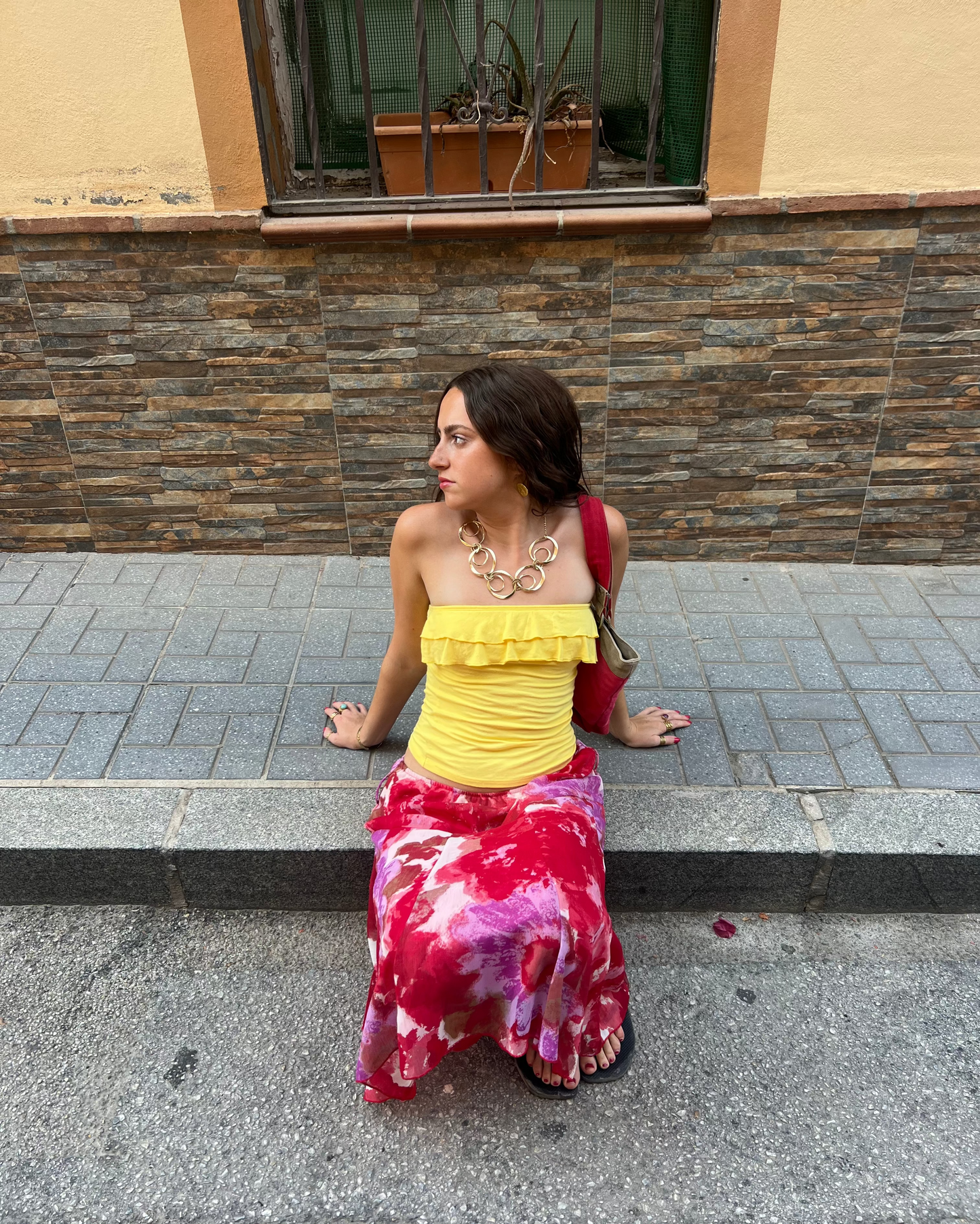 Yellow ruffle bandeau top