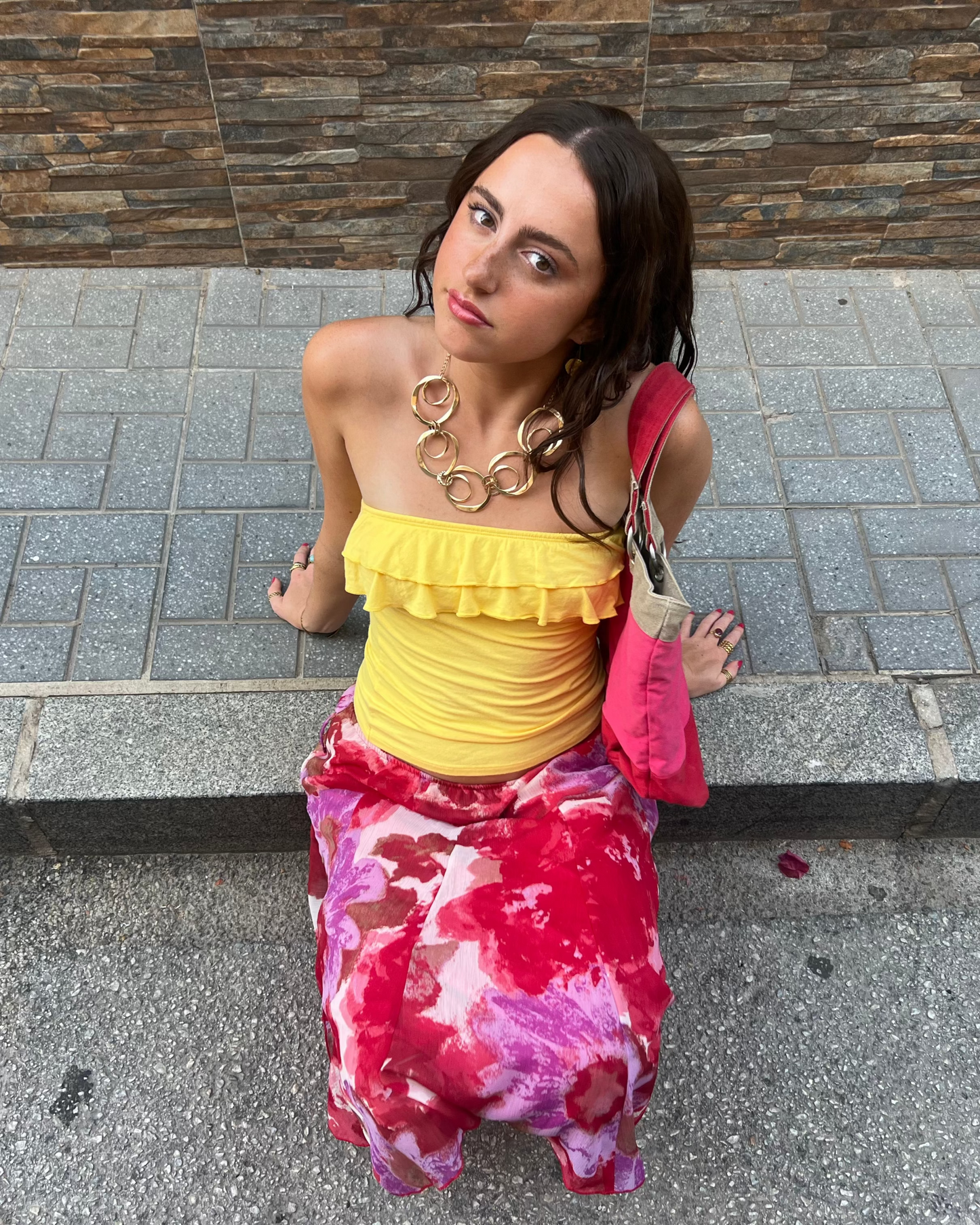 Yellow ruffle bandeau top